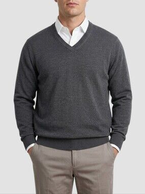 Brooks Brothers 100% Merino Wool V Neck Sweater Charcoal Gray Preppy Men's L